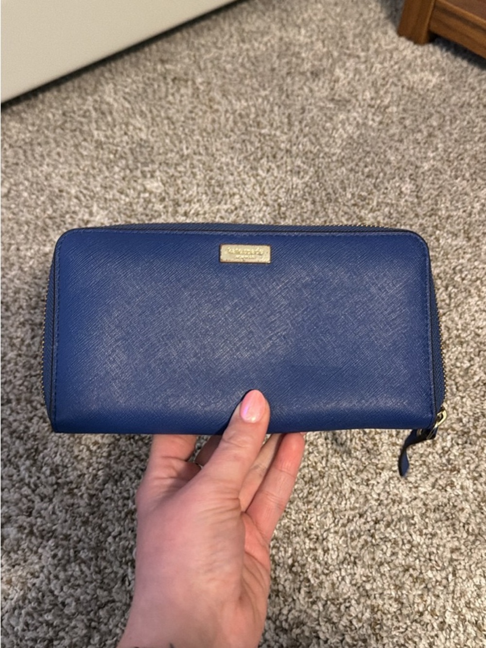 kate spade cobalt blue zip-around wallet